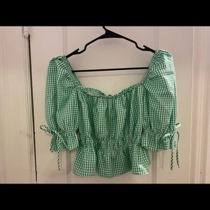 H&M green gingham crop top NWT